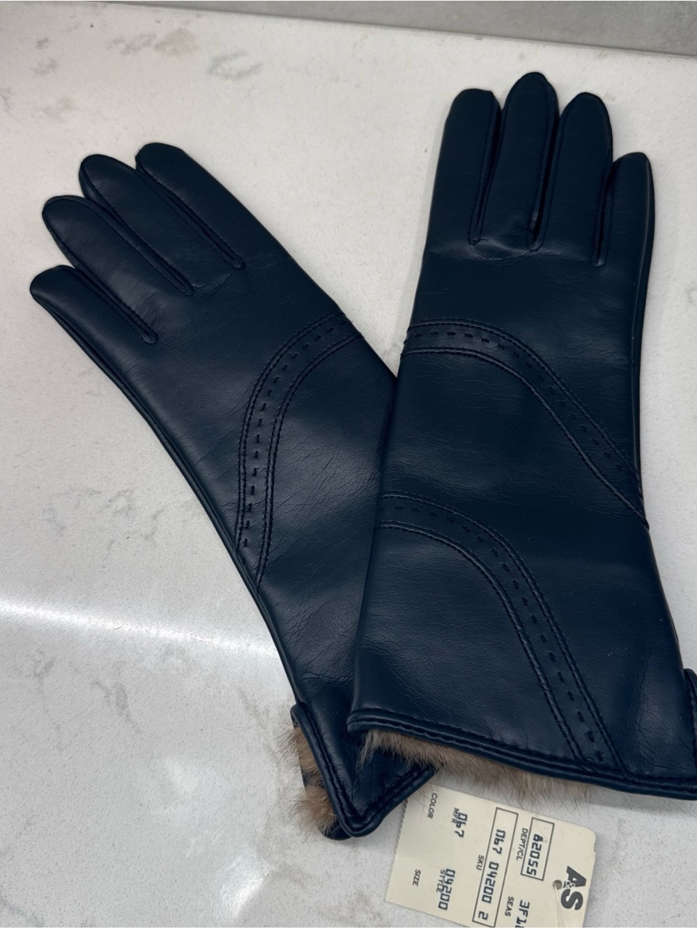 Vintage Corliss faux leather gloves rabbit fur lined NWT NEW navy blue